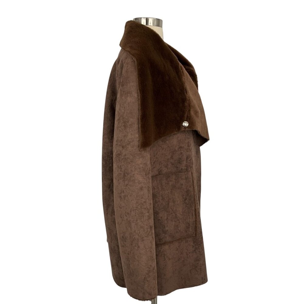 Lauren Ralph Lauren Coat Womens Large Brown Faux Shearling Fleece Drape Collar - Picture 5 of 14